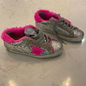 Like new, silver glitter,  pink shearling,Golden Goose,  little girls shoes